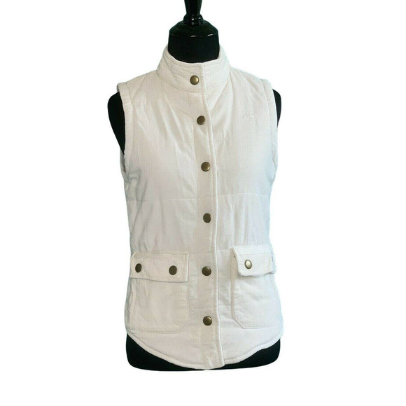 ROXY White Corduroy Puffer Buttoned Vest size XS - Picture 1 of 11